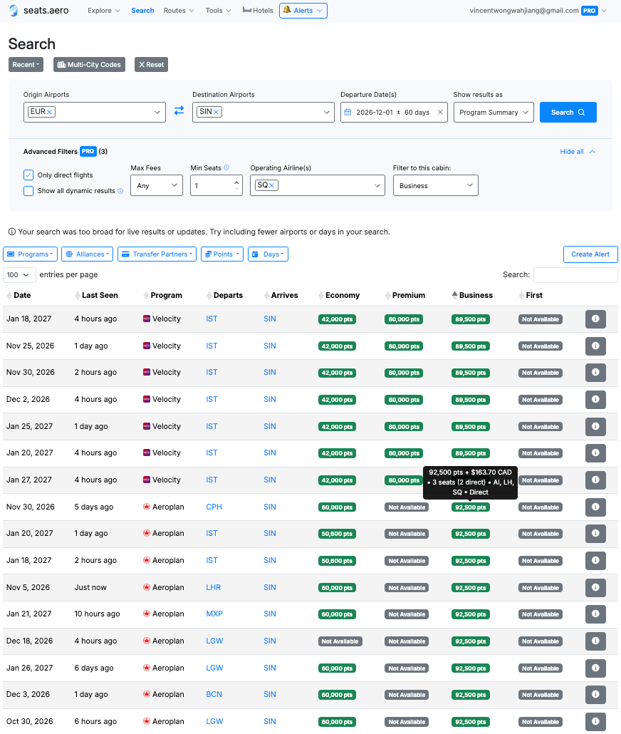 How I Booked 6 Business Class Seats to Europe with Seats.aero search